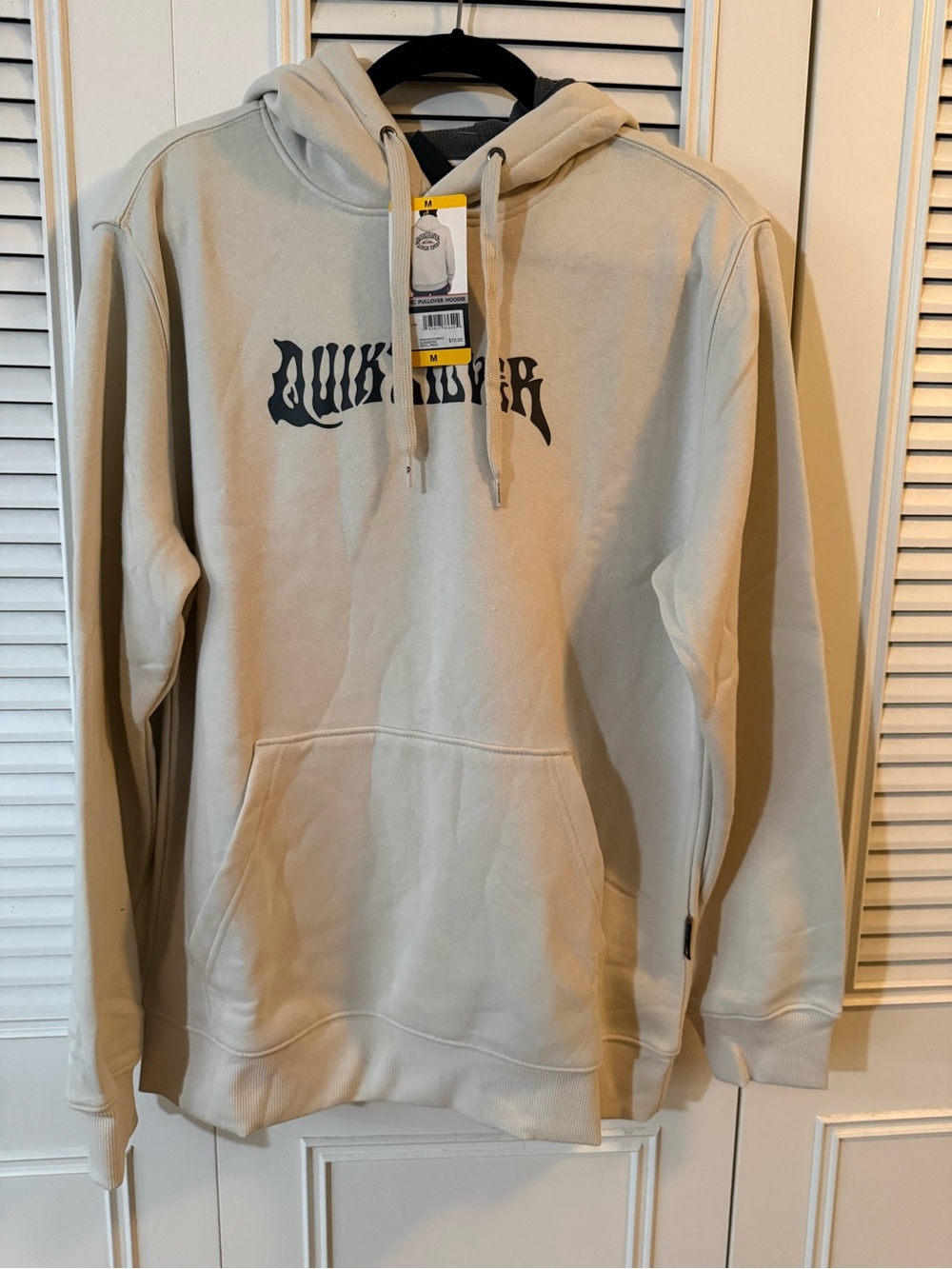 Quiksilver Men's Cream Pullover Hoodie with Black Logo